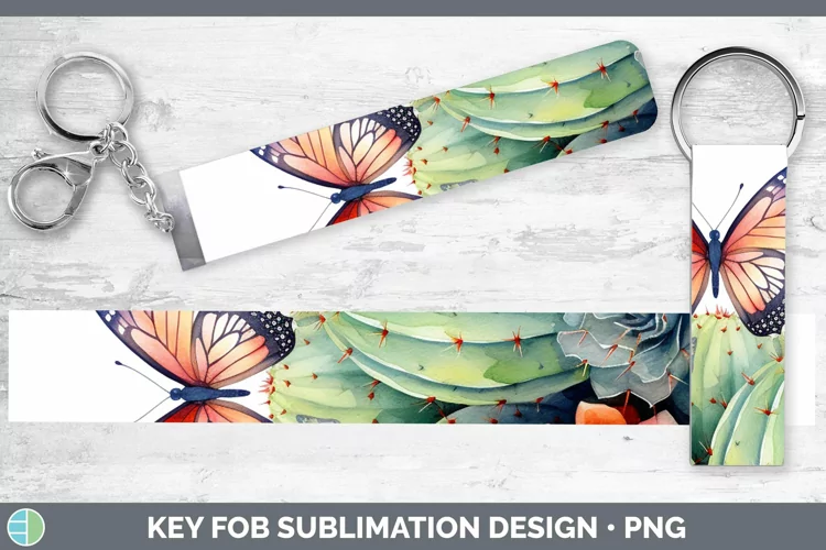 Watercolor Cactus Key Fob Sublimation Wristlet Designs