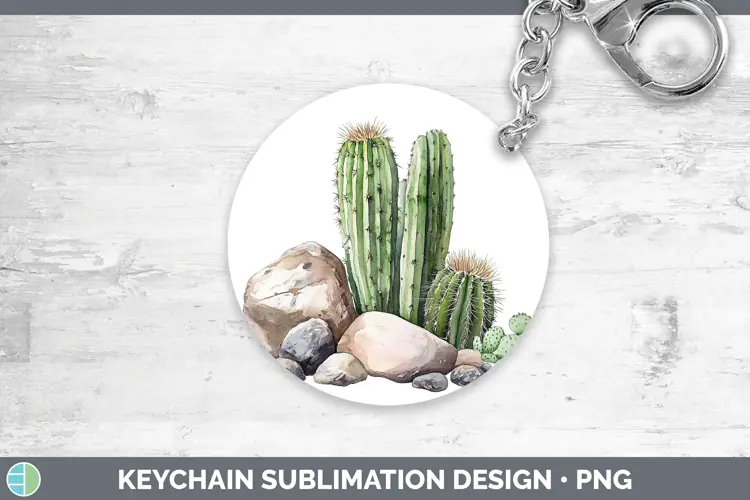Watercolor Cactus Keychain Sublimation Keyring Designs