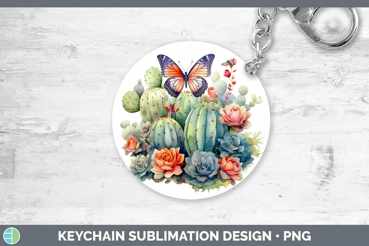 Watercolor Cactus Keychain Sublimation Keyring Designs