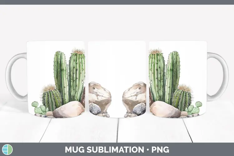 Watercolor Cactus Mug Wrap Sublimation Coffee Cup Designs