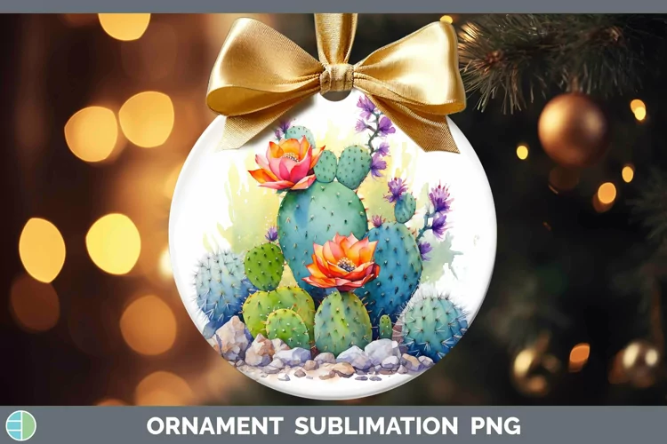 Watercolor Cactus Ornament Sublimation Bauble Designs