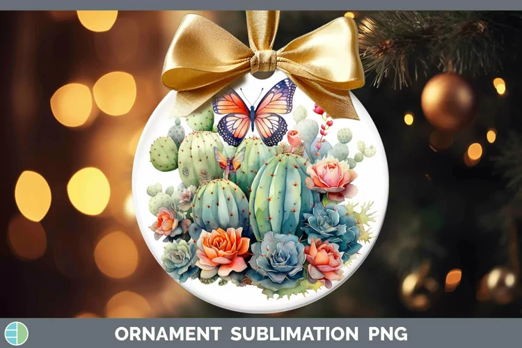 Watercolor Cactus Ornament Sublimation Bauble Designs