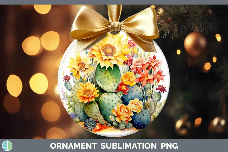 Watercolor Cactus Ornament Sublimation Bauble Designs