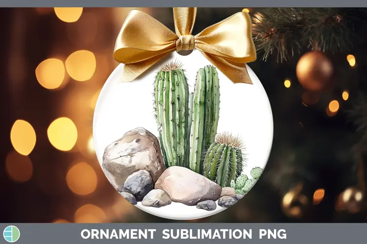 Watercolor Cactus Ornament Sublimation Bauble Designs