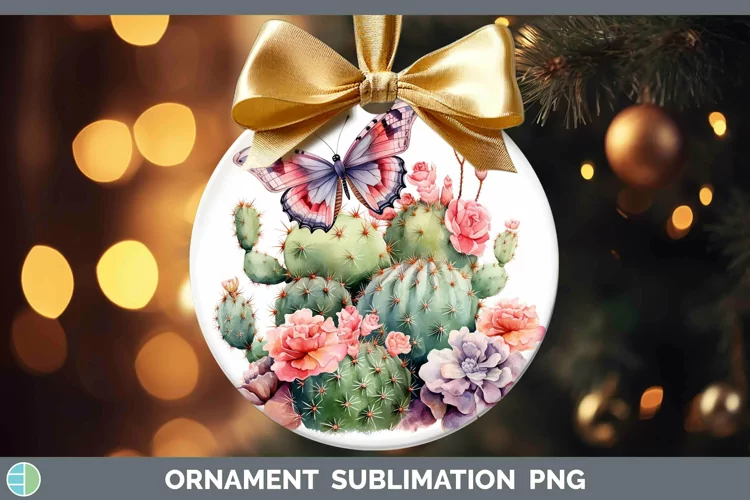 Watercolor Cactus Ornament Sublimation Bauble Designs