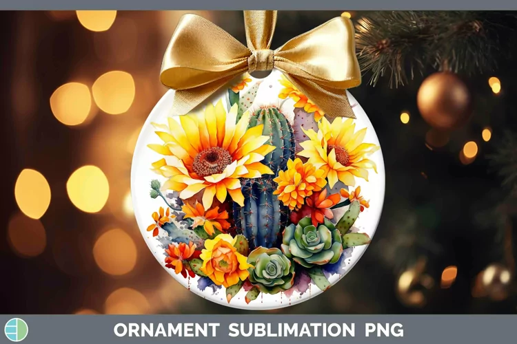 Watercolor Cactus Ornament Sublimation Bauble Designs