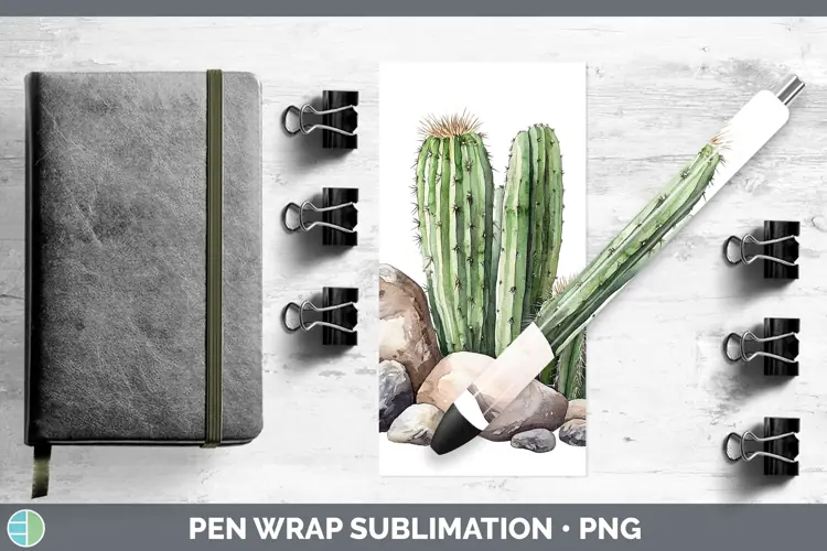 Watercolor Cactus Pen Wrap Sublimation Pen Designs