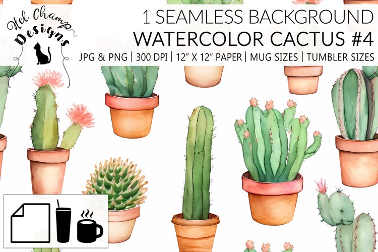 Watercolor Cactus #4 | Patterns | Sublimation