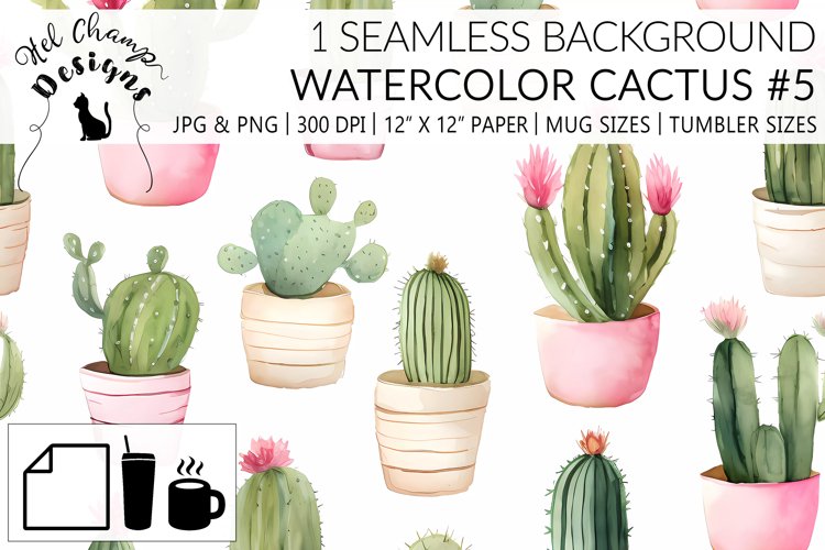 Watercolor Cactus #5 | Patterns | Sublimation