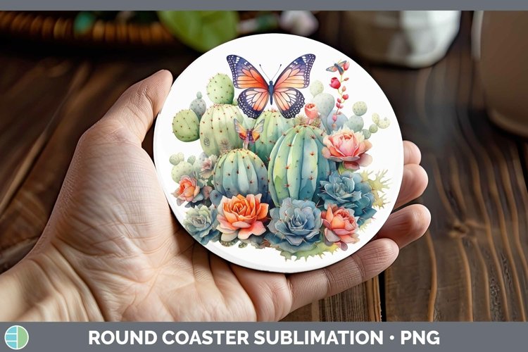 Watercolor Cactus Round Coaster Sublimation Coaster Designs