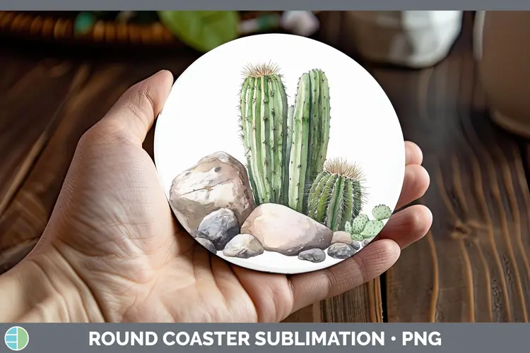 Watercolor Cactus Round Coaster Sublimation Coaster Designs