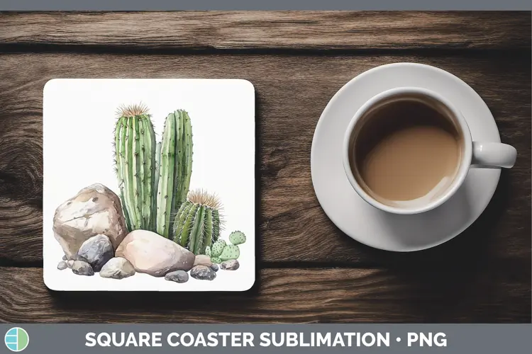 Watercolor Cactus Square Coaster Sublimation Coaster Designs