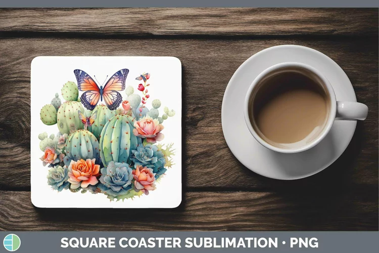 Watercolor Cactus Square Coaster Sublimation Coaster Designs