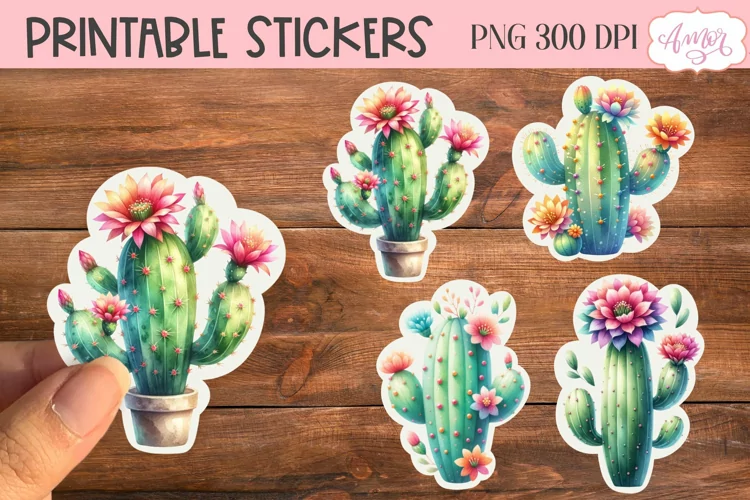 Watercolor cactus stickers for Cricut Print and Cut