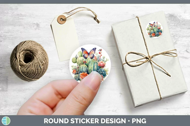 Watercolor Cactus Stickers | Round Labels Designs