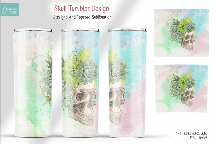 Watercolor Floral Skull Skinny Tumbler Sublimation