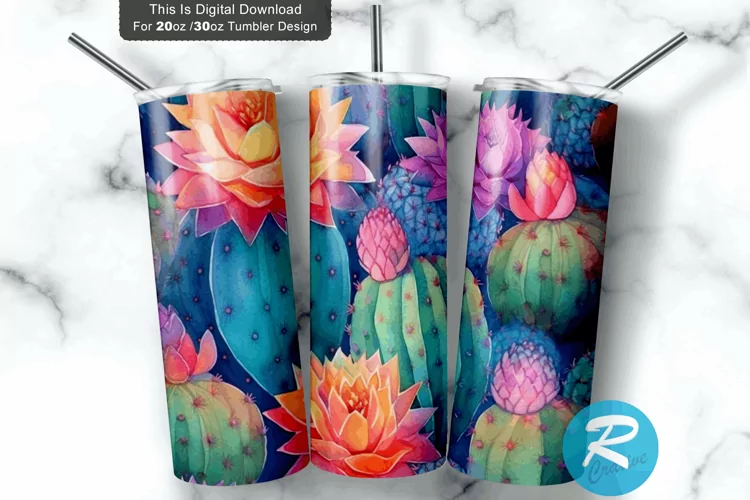 Watercolor Cactus Succulent 20oz/30oz Skinny Tumble