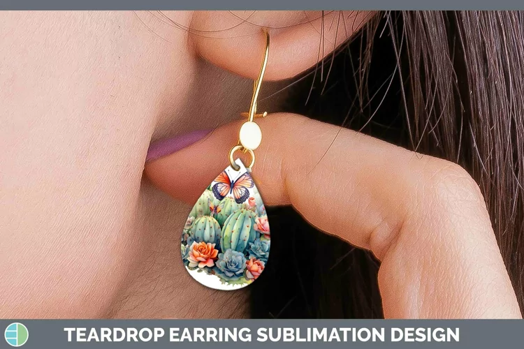 Watercolor Cactus Teardrop Earrings Sublimation Earrings Des