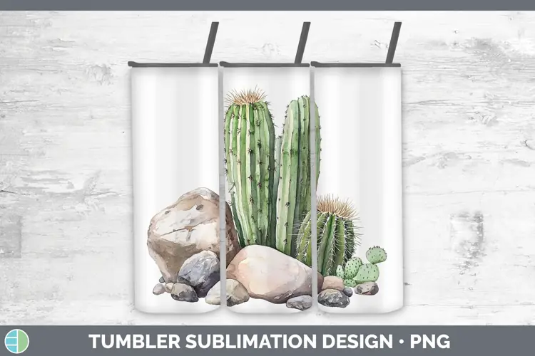 Watercolor Cactus Tumbler Sublimation 20 oz Skinny Tumbler D