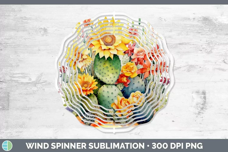 Watercolor Cactus Wind Spinner Sublimation Spinner Designs