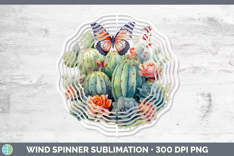 Watercolor Cactus Wind Spinner Sublimation Spinner Designs