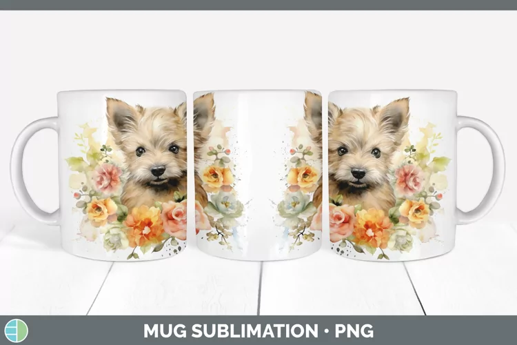 Watercolor Cairn Terrier Dog Mug Wrap | Sublimation Coffee C
