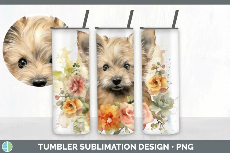 Watercolor Cairn Terrier Dog Tumbler | Sublimation 20 oz Ski