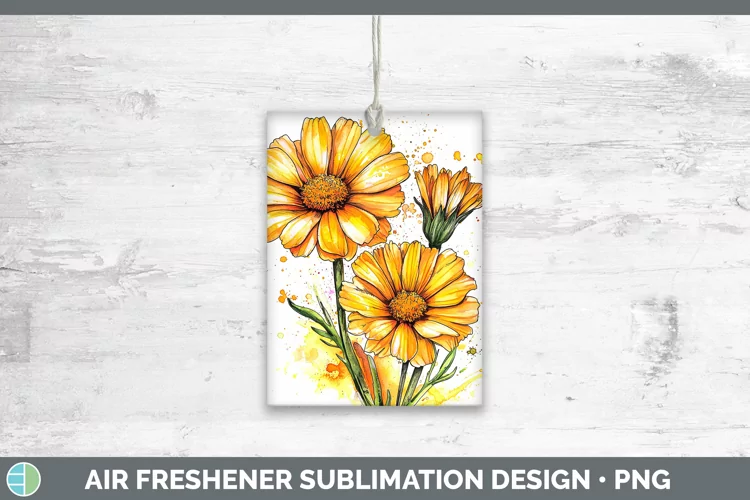 Watercolor Calendula Air Freshener Sublimation Car Freshener