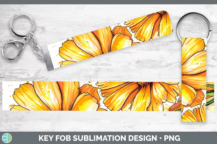 Watercolor Calendula Key Fob Sublimation Wristlet Designs