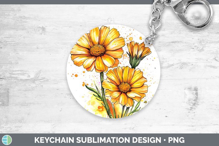 Watercolor Calendula Keychain Sublimation Keyring Designs