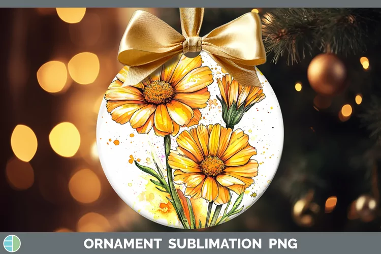 Watercolor Calendula Ornament Sublimation Bauble Designs