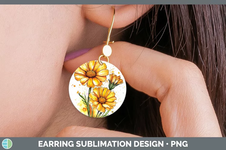 Watercolor Calendula Round Earrings Sublimation Earrings Des