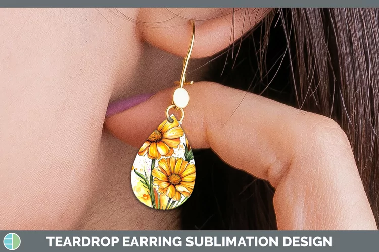 Watercolor Calendula Teardrop Earrings Sublimation Earrings
