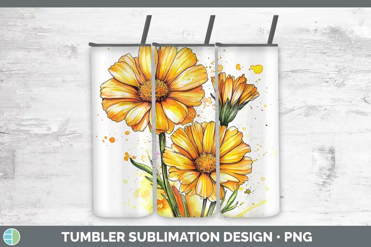 Watercolor Calendula Tumbler Sublimation 20 oz Skinny Tumble