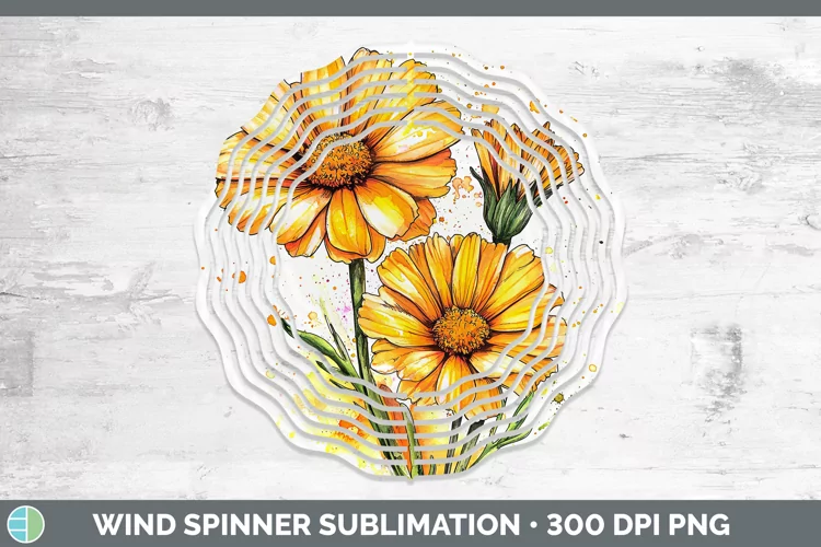 Watercolor Calendula Wind Spinner Sublimation Spinner Design