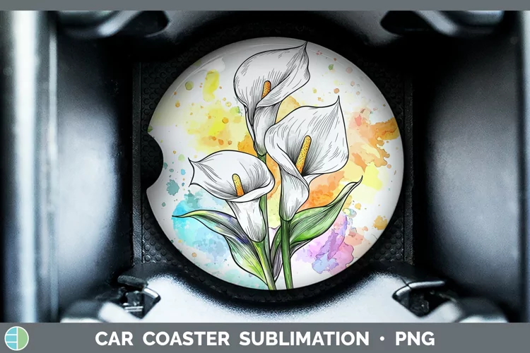 Watercolor Calla Lily Car Coaster Sublimation Designs