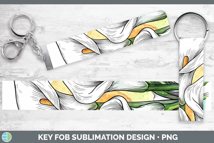 Watercolor Calla Lily Key Fob Sublimation Wristlet Designs
