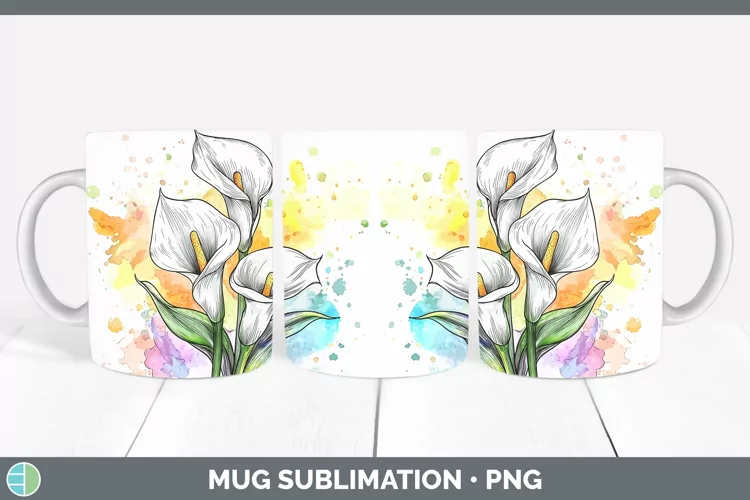 Watercolor Calla Lily Mug Wrap Sublimation Coffee Cup Design