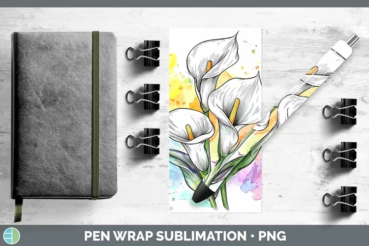 Watercolor Calla Lily Pen Wrap Sublimation Pen Designs