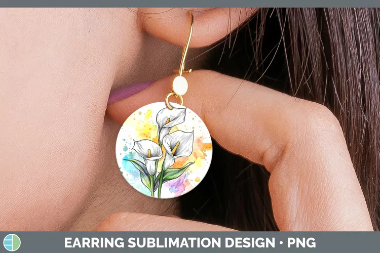 Watercolor Calla Lily Round Earrings Sublimation Earrings De