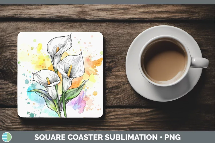Watercolor Calla Lily Square Coaster Sublimation Coaster Des