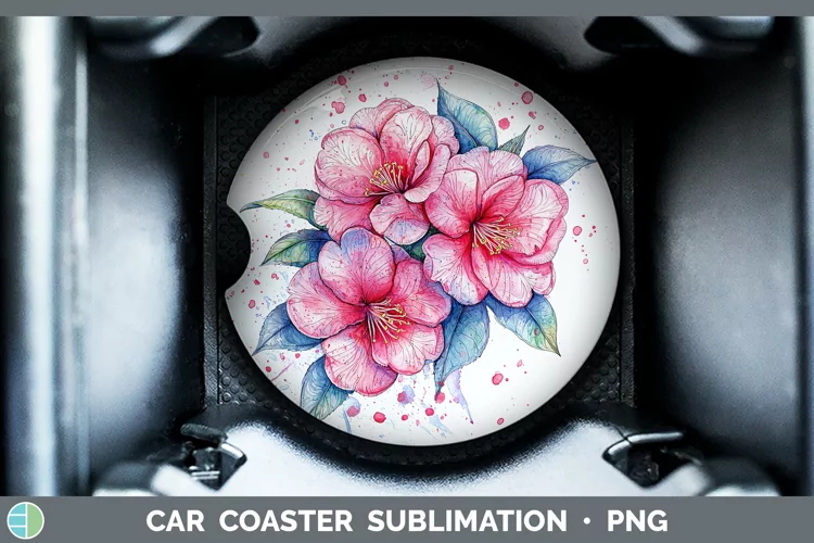 Watercolor Camellia Car Coaster Sublimation Designs