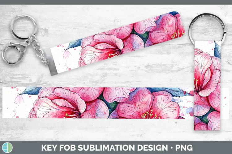 Watercolor Camellia Key Fob Sublimation Wristlet Designs
