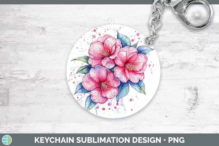 Watercolor Camellia Keychain Sublimation Keyring Designs