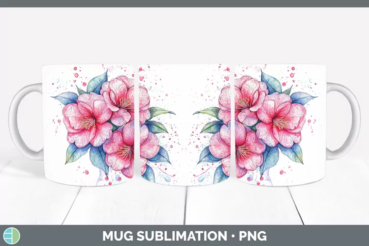 Watercolor Camellia Mug Wrap Sublimation Coffee Cup Designs