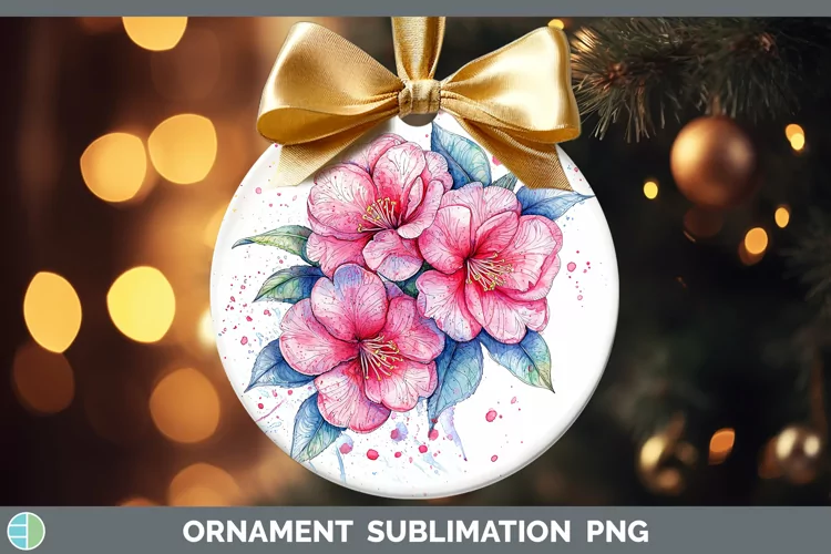 Watercolor Camellia Ornament Sublimation Bauble Designs