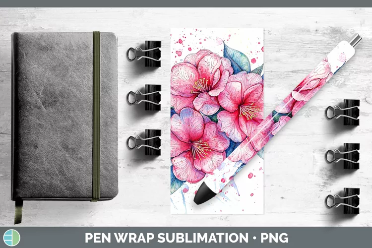 Watercolor Camellia Pen Wrap Sublimation Pen Designs