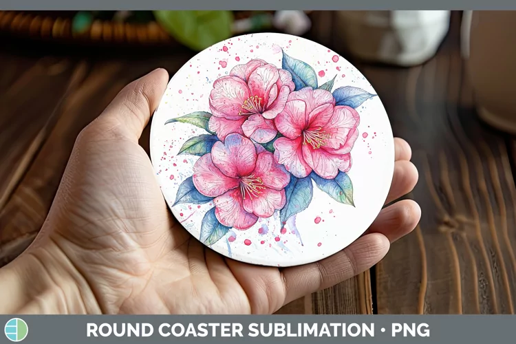 Watercolor Camellia Round Coaster Sublimation Coaster Design
