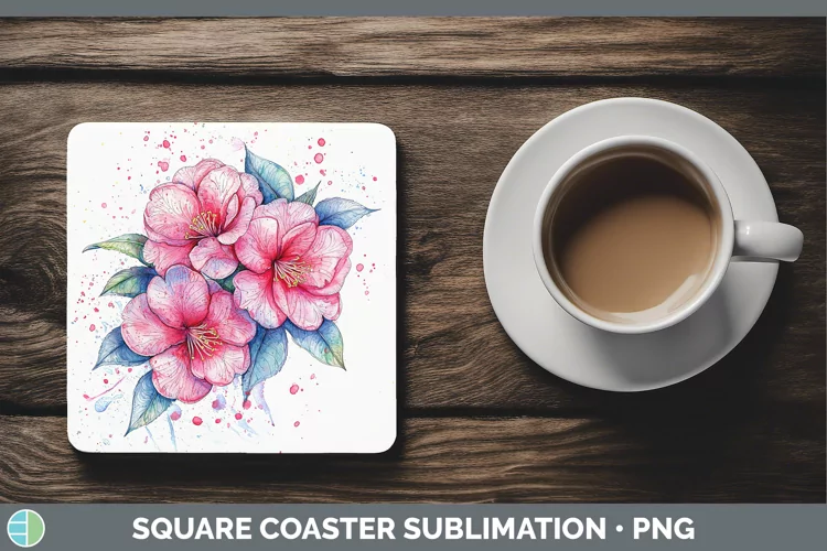 Watercolor Camellia Square Coaster Sublimation Coaster Desig
