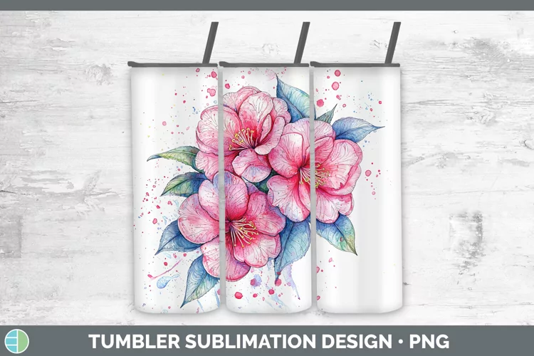 Watercolor Camellia Tumbler Sublimation 20 oz Skinny Tumbler